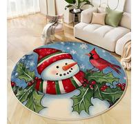 Rugs Living Room Round, Cute Snowman Washable Circle Area Rugs,Christmas Cardinal 100 Cm Bedroom Carpet Round, Short Pile Dark Blue Non-Slip Carpetfor Kids Room Hallway Bathroom Office