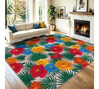 Rugs Living Room Rug 180 × 270 Red Green Washable Carpet | Oriental Vintage Area Rug,Non Slip,Washable, Elegant Floral Peonies for Living Room, Bedroom, Kitchen, Hall, Lounge
