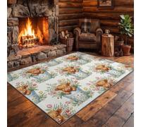 Rugs Living Room Rug 180 × 270 Warm brown Washable Carpet | Watercolor Playful Area Rug,Non Slip,Washable, Rustic animal Highland cow for Living Room, Bedroom, Kitchen, Hall, Lounge