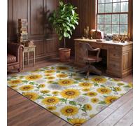 Rugs Living Room Sunflower Green Leaf Floral Cluster PatternYellow | Washable Area Countryside Style Thick Carpet for Bedroom Abstract Soft Non Slip Low Pile Kid Pet Friendly Indoor