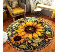 Rugs Living Room Sunflower Round Rug Washable Rug Soft Durable Non Slip Carpet,Perfect Rugs For Bedroom And Living Room Decorative Rugs,Round Outdoor Rug,Door Matround 100 Cm