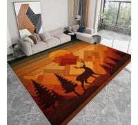 Rugs Living Room - Warm Brown Rugs for Bedroom 80 x 150cm Washable Carpet Non Shedding Countryside Pine Forest Deer Animals Mountains Pattern Stain Resistant Super Soft TPR Rug Easy to Clean