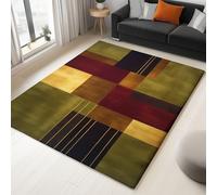 Rugs Living Room Washable Olive Green Wine Red Geometric Area Rug 80 x 150cm Non Slip Modern Carpet Dining Room Bedroom Kitchen Game Room Office Low Pile Soft Carpets
