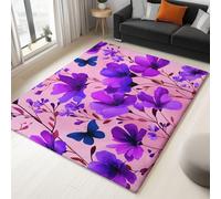 Rugs Living Room Washable Pastoral Style Purple Flowers Watercolor Area Rug 80 x 150cm Non Slip Modern Carpet Dining Room Bedroom Kitchen Game Room Office Low Pile Soft Carpets