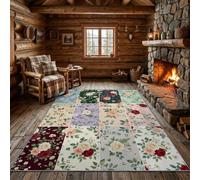 Rugs Living RoomFrench EleganceNon-Slip Soft Low-Pile 120 × 160 cm | Floral Roses DaisiesNon-Slip Soft Low-PileWashable Rug for Hallway, Bedroom, and Kitchen Washable Indoor RugBeige