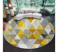 Rugs Round 180 cm Living Room Non-Slip Area Rug Round, Machine Washable Floor Carpet Short Pile Soft Abstract Geometric Triangle Circle Rug Yellow Gray for Living Room Bedroom Kids Room Decor