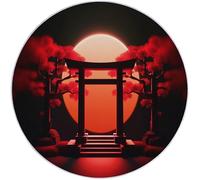Rugs Round 210 cm, Living Room Non-Slip Area Rug Round Machine Washable Floor Carpet, Short Pile Soft Cartoon Torii Gate Circle Rug Black Red for Living Room Bedroom Kids Room Decor