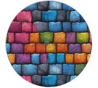 Rugs Round 245 cm, Living Room Non-Slip Area Rug Round Machine Washable Floor Carpet, Short Pile Soft Abstract Hand-Drawn Stone Tiles Circle Rug Colorful for Living Room Bedroom Kids Room Decor