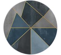 Rugs Round 60 cm, Living Room Non-Slip Area Rug Round Machine Washable Floor Carpet, Short Pile Soft Abstract Geometric Lines Circle Rug Blue Gray for Living Room Bedroom Kids Room Decor