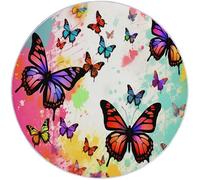 Rugs Round 60 cm, Living Room Non-Slip Area Rug Round Machine Washable Floor Carpet, Short Pile Soft Cartoon Butterfly Circle Rug Colorful for Living Room Bedroom Kids Room Decor