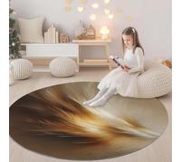 Rugs Round Abstract Feathers Line Pattern 160 cm Living Room Modern Non-Slip Area Rug Round Machine Washable Floor Carpet Short Pile Soft Minimalist Circle Carpet for Bedroom Kids Room Decor, Cream