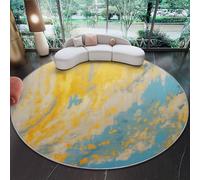 Rugs Round Abstract Ink Elegant Living Room Modern Non-Slip Area Rug Round Machine Washable Pile Soft 100 cm (Round) for Living Room Bedroom Nursery Decor Yellow Blue