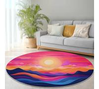 Rugs Round Abstract Sunset Mountains Living Room Modern Non-Slip Area Rug Round Machine Washable Pile Soft 60 cm (Round) for Living Room Bedroom Nursery Decor Pink blue