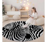 Rugs Round Animal Zebra Texture Pattern 160 cm Living Room Modern Non-Slip Area Rug Round Machine Washable Floor Carpet Short Pile Soft Minimalist Circle Carpet for Bedroom Kids Room, Black And White