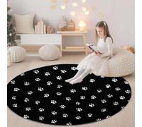Rugs Round Animals Small Paw Prints Pattern 160 cm Living Room Modern Non-Slip Area Rug Round Machine Washable Floor Carpet Short Pile Soft Minimalist Circle Carpet for Bedroom Kids Room Decor, Black