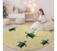 Rugs Round Cartoon Turtle Dots 160 cm Living Room Modern Non-Slip Area Rug Round Machine Washable Floor Carpet Short Pile Soft Minimalist Circle Carpet for Bedroom Kids Room Decor, Yellow