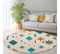 Rugs Round Geometric Stars Modern And Lively Living Room Modern Non-Slip Area Rug Round Machine Washable Pile Soft 60 cm (Round) for Living Room Bedroom Nursery Decor Orange Blue