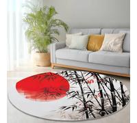 Rugs Round Japanese Style Bamboo Red Sun Living Room Modern Non-Slip Area Rug Round Machine Washable Pile Soft 60 cm (Round) for Living Room Bedroom Nursery Decor Red black