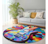 Rugs Round Pop Guitar Colorful Living Room Modern Non-Slip Area Rug Round Machine Washable Pile Soft 120 cm (Round) for Living Room Bedroom Nursery Decor Colorful red