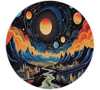Rugs Round Space City Science Fiction Fantasy Living Room Modern Non-Slip Area Rug Round Machine Washable Pile Soft 120 cm (Round) for Living Room Bedroom Nursery Decor Blue Orange
