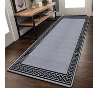 Rugs Shop Door Mats Indoor Non Slip Mat Carpet Runners for Hallways Geometrical Border Low Profile Washable Runner Rug for Kitchen, Front Door Hall Hallways Living Room (80 x 150 cm, Grey Black)