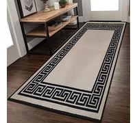 Rugs Shop Door Mats Indoor Non Slip Mat Carpet Runners for Hallways Geometrical Border Low Profile Washable Runner Rug for Kitchen, Front Door Hall Hallways Living Room (80 x 300 cm, Beige Black)