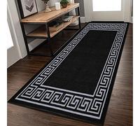 Rugs Shop Door Mats Indoor Non Slip Mat Carpet Runners for Hallways Geometrical Border Low Profile Washable Runner Rug for Kitchen, Front Door Hall Hallways Living Room (80 x 150 cm, Dark Grey Cream)