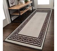 Rugs Shop Door Mats Indoor Non Slip Mat Carpet Runners for Hallways Geometrical Border Low Profile Washable Runner Rug for Kitchen, Front Door Hall Hallways Living Room (66 x 220 cm, Beige Brown)