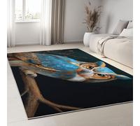 Rugs Stain Resistant Floor Carpet 5x7.5, TPR Non Slip Rug Machine Washable Home Fast Dry Low Pile Soft, Owl Wisdom Mystery Eyes Branches, for Living Room, Dining Room Home Office Black