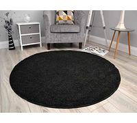 Rugs Supermarket Black Circular Non Slip Machine Washable Thick Soft Shaggy Rug. Available in 2 Sizes. (100cm Diameter (Circle))