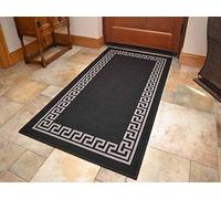 Rugs Supermarket Black Greek Key Non Slip Machine Washable Rug. Available in 6 Sizes (80cm x 150cm)