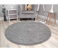 Rugs Supermarket Grey Circular Non Slip Machine Washable Thick Soft Shaggy Rug. Available in 2 Sizes. (133cm Diameter (Circle))