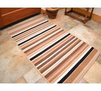 Rugs Supermarket Riviera Chocolate Beige Stripes Non Slip Machine Washable Rug. Available in 7 Sizes (80cm x 140cm)