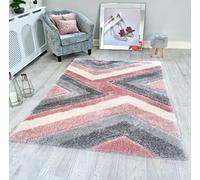 RUGS SUPERSTORE BLUSH PINK CREAM GREY SILVER SILKY RUG SOFT SHAG PILE MODERN DESIGN CONTEMPORARY SHAGGY MAT (80X150CM)