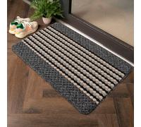 RUGS SUPERSTORE Dark Grey Beige Striped Mat, Non-Slip Kitchen Runner Washable, Modern Design Rug (50x80cm)