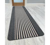 RUGS SUPERSTORE Dark Grey Beige Striped Mat, Non-Slip Kitchen Runner Washable, Modern Design Rug (57x180cm)