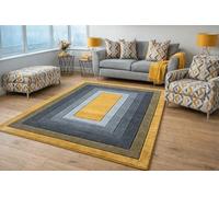 RUGS SUPERSTORE Modern Area Rug with Geometric Border Design, Ochre Grey Silver, Contemporary Living Room Carpet (160x230cm)