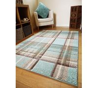 RUGS SUPERSTORE New Duck Egg Blue Modern Tartan Small Large Thick Soft Rug Runner Mat (120x170cm)