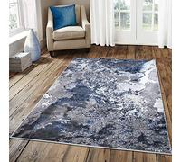 RUGS SUPERSTORE NEW NAVY BLUE SILVER SPLASH MARBLE SHIMMER SHEEN EFFECT MODERN RUG SILKY SOFT CHIC DESIGN AREA MAT (160x220cm)