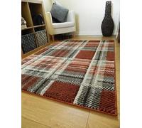 RUGS SUPERSTORE New Terracotta Beige Brown Modern Tartan Small Large Thick Soft Rug Runner Mat (160x225cm)