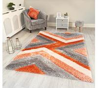 RUGS SUPERSTORE ORANGE CREAM GREY SILVER SILKY RUG SOFT SHAG PILE MODERN DESIGN CONTEMPORARY SHAGGY MAT (150X210CM)