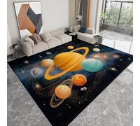 Rugs Washable Black Non Slip Super Soft Fluffy Shaggy Carpet, 60 X 90 Cm - Lounge Rugs For Kids Baby Room, Low Pile Thin Floor Mat Carpet Retro Solar System Stars