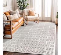 Rugshop Bohemian Stripe Lines Washable Non Slip Area Rug 5' x 7' Ivory