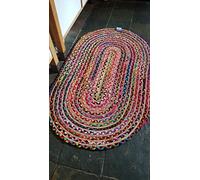 Rugsite Medium Oval Jute Cotton Rustic Braided 90x150cm mats. American style rugs for kitchens conservatories. Delivered from the UK