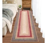 RUGSREAL Hallway Runner Rug 2x6 Braided Machine Washable Kitchen Rugs | Low Pile Farmhouse Non Slip Stain Resistant Rustic Runners Modern Printed Carpet for Living Room Bedroom, Red