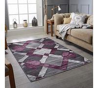 RUGSTORE Extra Large Black Red Purple Blue Grey Modern Geometric Pattern Dining Room Bedroom Living Room Area Rug Non Shedding Soft Touch Thick Pile Kitchen Floor Hallway Runner Mat (160X230CM,PURPLE)
