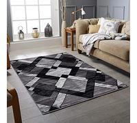 RUGSTORE Extra Large Black Red Purple Blue Grey Modern Geometric Pattern Dining Room Bedroom Living Room Area Rug Non Shedding Soft Touch Thick Pile Kitchen Floor Hallway Runner Mat (160X230CM,BLACK)