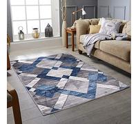 RUGSTORE Extra Large Black Red Purple Blue Grey Modern Geometric Pattern Dining Room Bedroom Living Room Area Rug Non Shedding Soft Touch Thick Pile Kitchen Floor Hallway Runner Mat (80X150CM,BLUE)