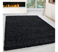 RUGSTORE Modern Plain Brown Navy Red Silver Black Extra Large Area Rug Bedroom Living Room Shaggy Floor Mats for Dining Room Soft Touch High Pile Kitchen Hallway Runner (Black, 160 x 230cm)