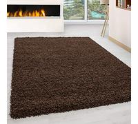 RUGSTORE Modern Plain Brown Navy Red Silver Black Extra Large Area Rug Bedroom Living Room Shaggy Floor Mats for Dining Room Soft Touch High Pile Kitchen Hallway Runner (Brown, 140 x 200cm)